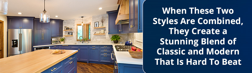 Blue Cabinets Combined With Wood Kitchen as a 2025 Trend